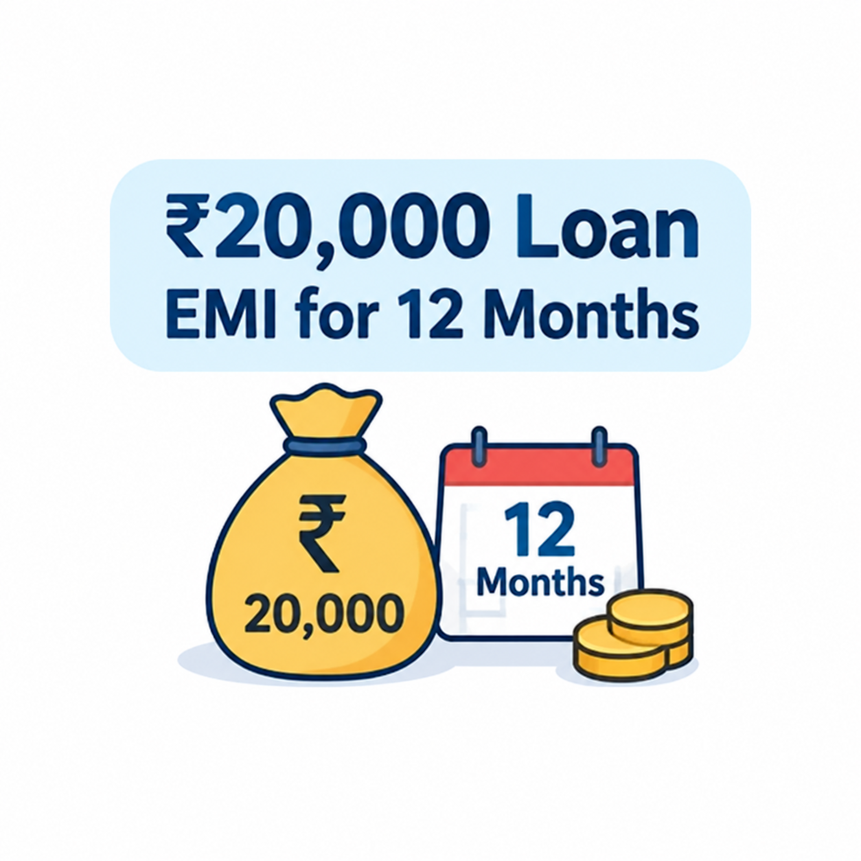 ₹20,000 loan EMI for 12 months showing estimated monthly payments and interest rates.